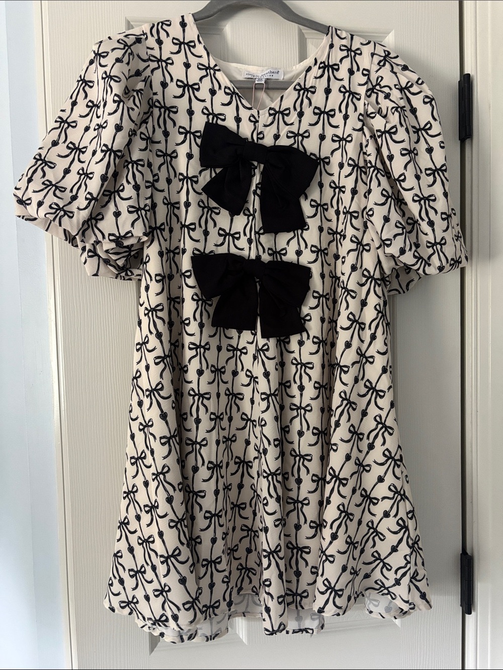 Simply Southern Cream Dress with Black Bow Print and Black Bows